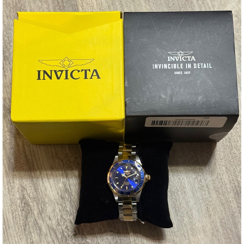 Invicta Pro Diver 200M Water Resistant Quartz Watch Blue Dial Two Tone Stainless